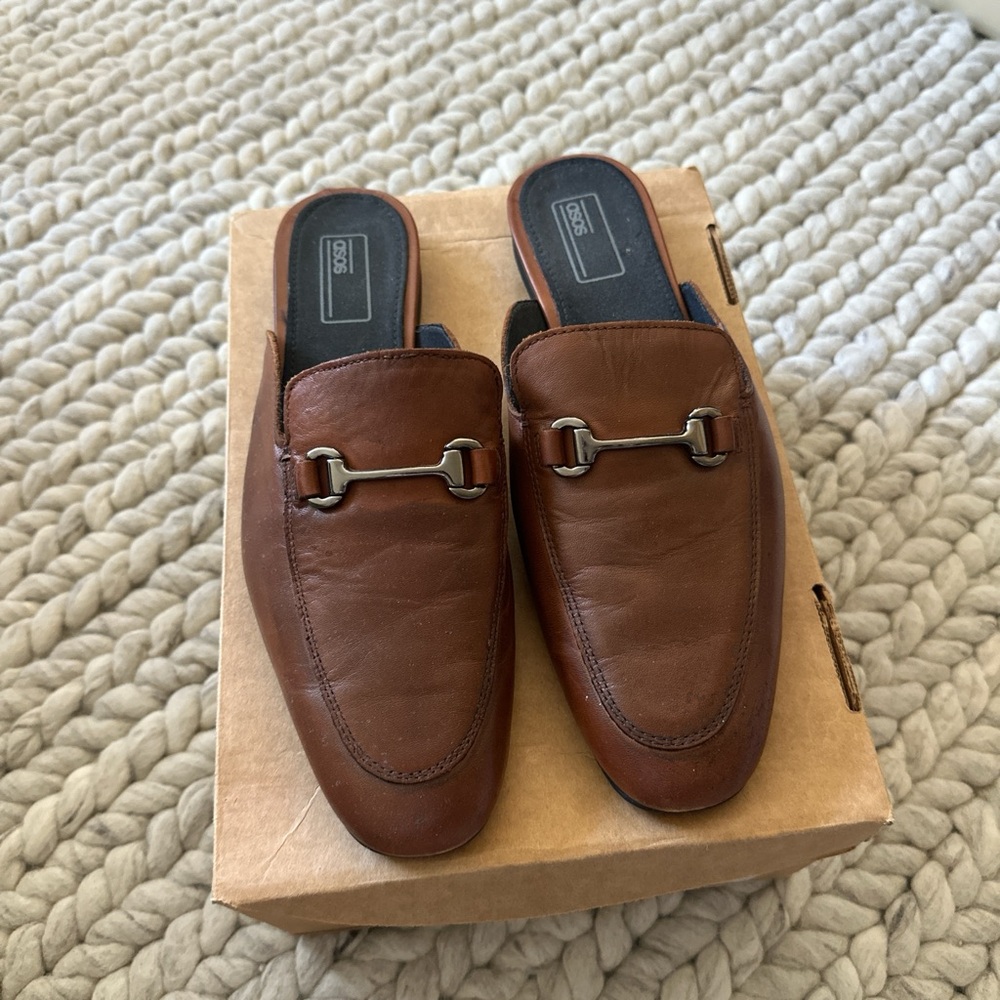 Brown Leather Men's Mule Loafers
